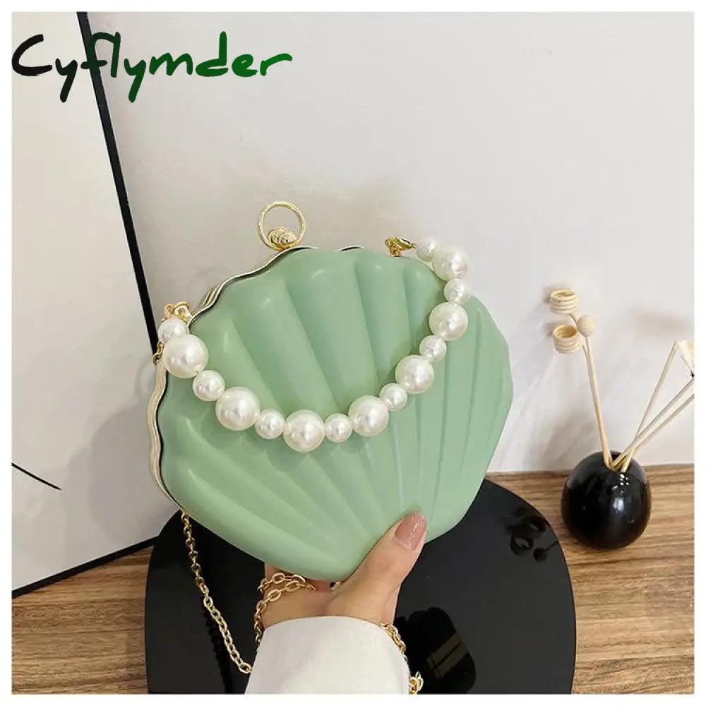 Cyflymder Evening Bags Shell Shape Women Clutch New Wedding Bridal Handbag Pearl Beaded Fashion