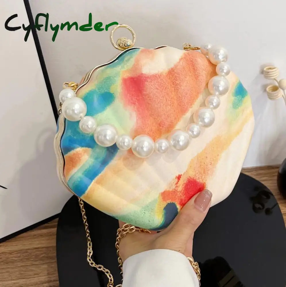 Cyflymder Evening Bags Shell Shape Women Clutch New Wedding Bridal Handbag Pearl Beaded Fashion