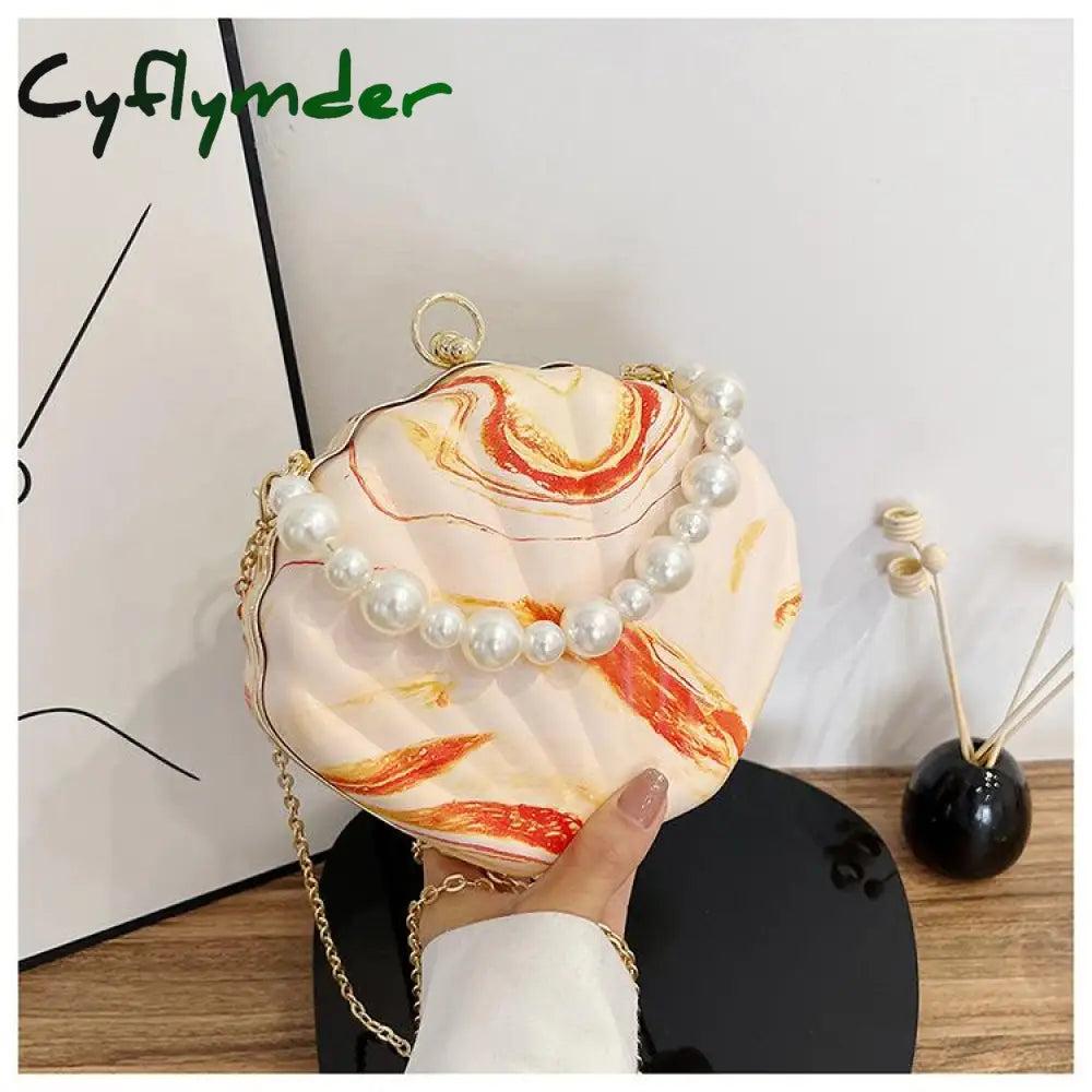 Cyflymder Evening Bags Shell Shape Women Clutch New Wedding Bridal Handbag Pearl Beaded Fashion