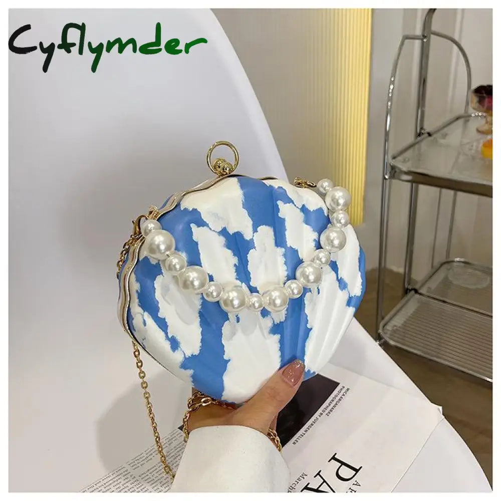 Cyflymder Evening Bags Shell Shape Women Clutch New Wedding Bridal Handbag Pearl Beaded Fashion