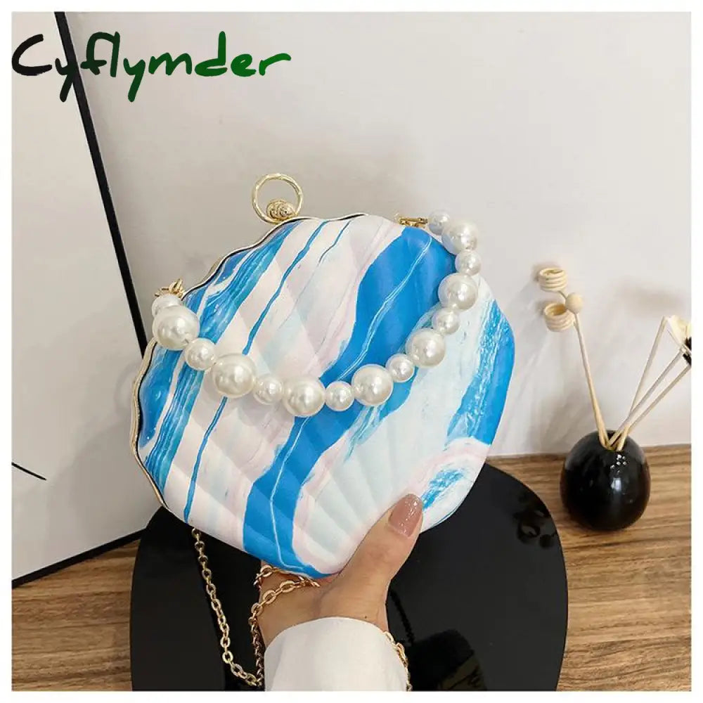 Cyflymder Evening Bags Shell Shape Women Clutch New Wedding Bridal Handbag Pearl Beaded Fashion