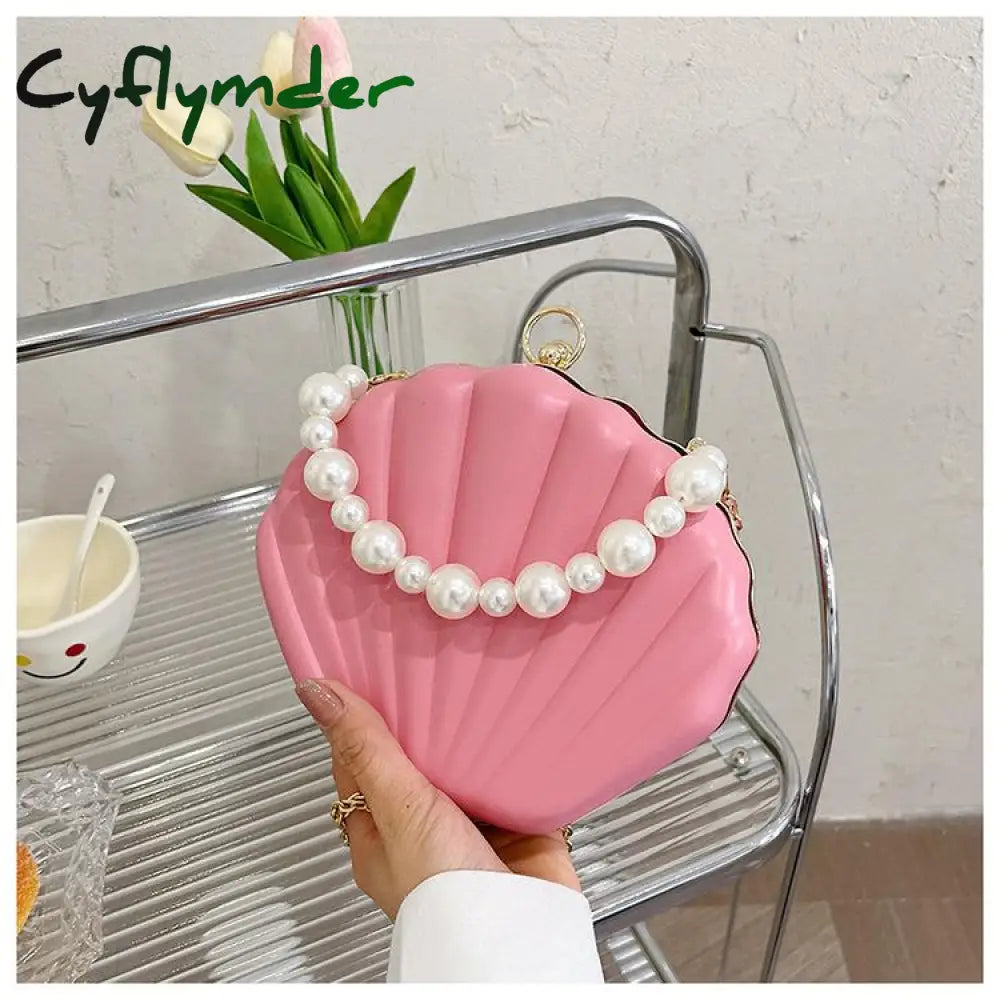 Cyflymder Evening Bags Shell Shape Women Clutch New Wedding Bridal Handbag Pearl Beaded Fashion