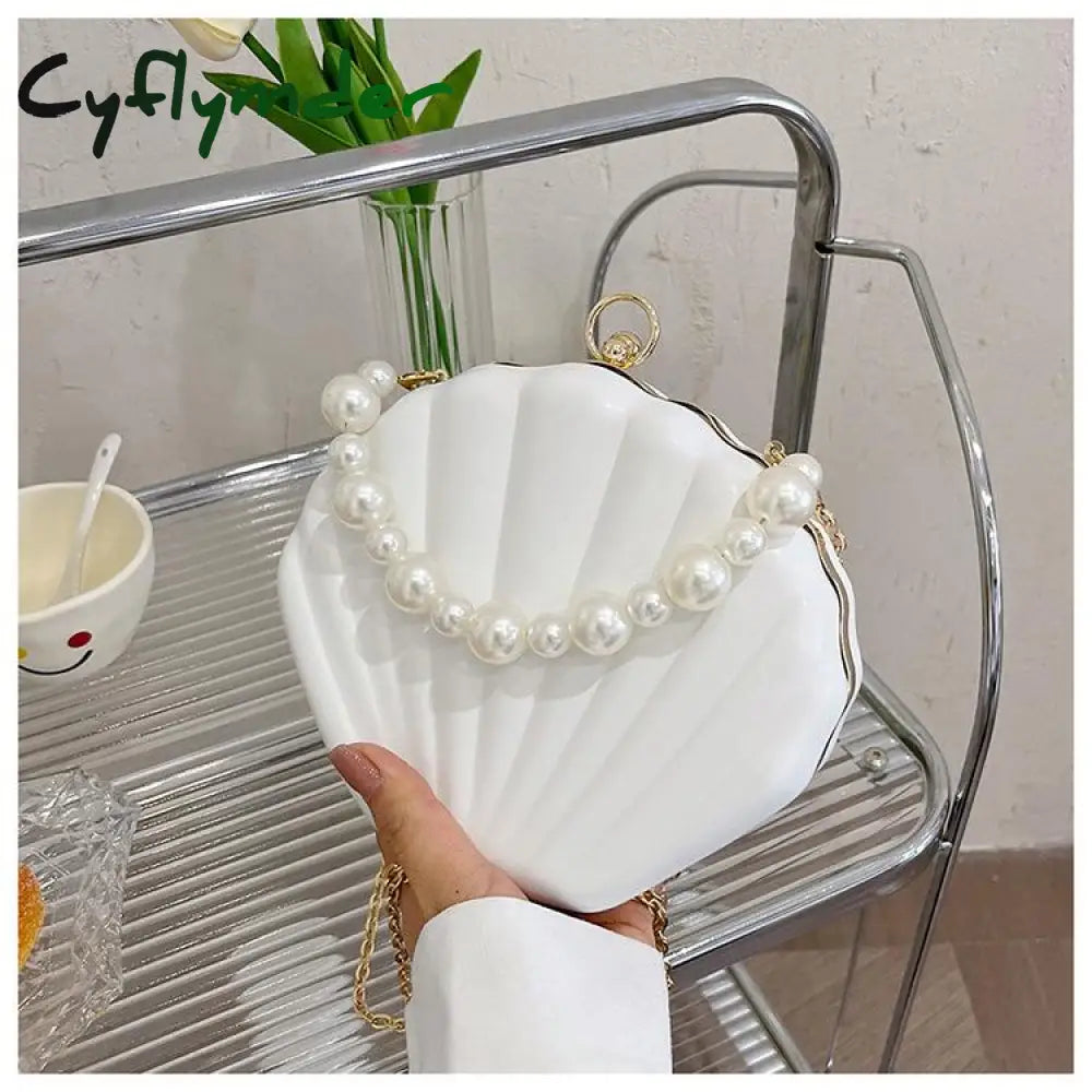 Cyflymder Evening Bags Shell Shape Women Clutch New Wedding Bridal Handbag Pearl Beaded Fashion