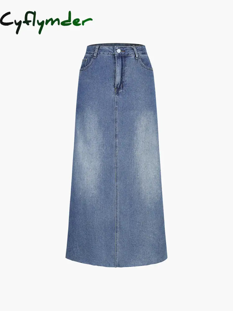 Cyflymder- Faded Denim Buttoned Maxi Skirt Skirts