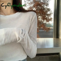 Cyflymder Fall Outfit Clothing T Shirt Woman Off White Korean Fashion Streetwear Clothes Top Cute