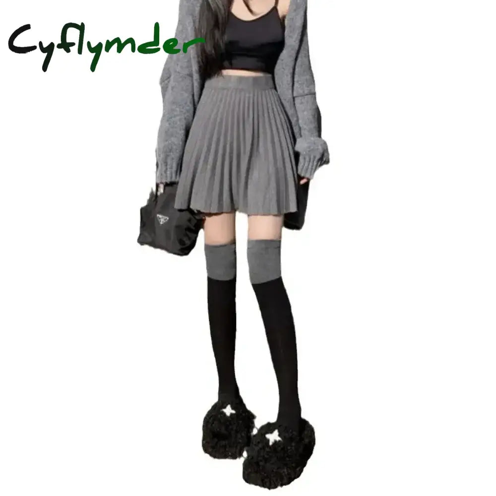 Cyflymder FALL OUTFITS New Korean Version High-waisted A-line Pleated Skirt for Women Spring and Summer Slim Design