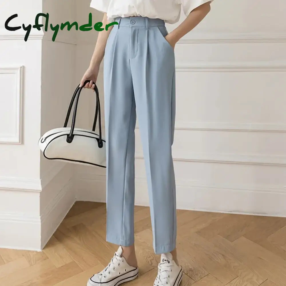Cyflymder Fall Spring Black Suit Haren Pants Women Fashion Elastic High Waist Casual Trousers Woman Korean Style Solid