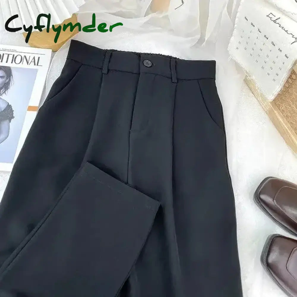 Cyflymder Fall Spring Black Suit Haren Pants Women Fashion Elastic High Waist Casual Trousers Woman Korean Style Solid