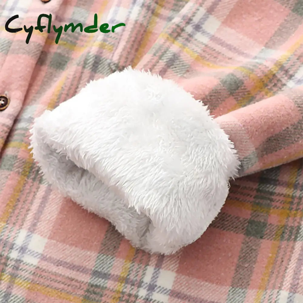 Cyflymder Fall Winter Womens Fleece Lined Jackets Flannel Plaid Shirts Button Down Warm Shackets