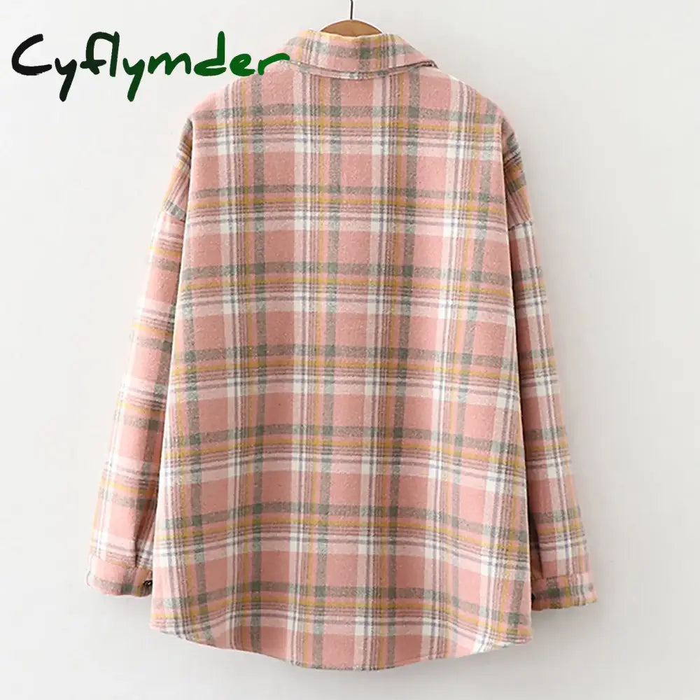 Cyflymder Fall Winter Womens Fleece Lined Jackets Flannel Plaid Shirts Button Down Warm Shackets