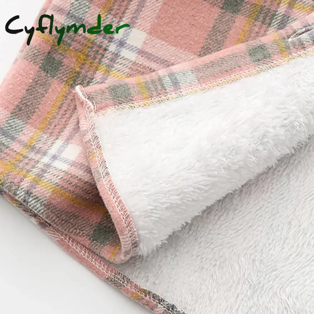 Cyflymder Fall Winter Womens Fleece Lined Jackets Flannel Plaid Shirts Button Down Warm Shackets