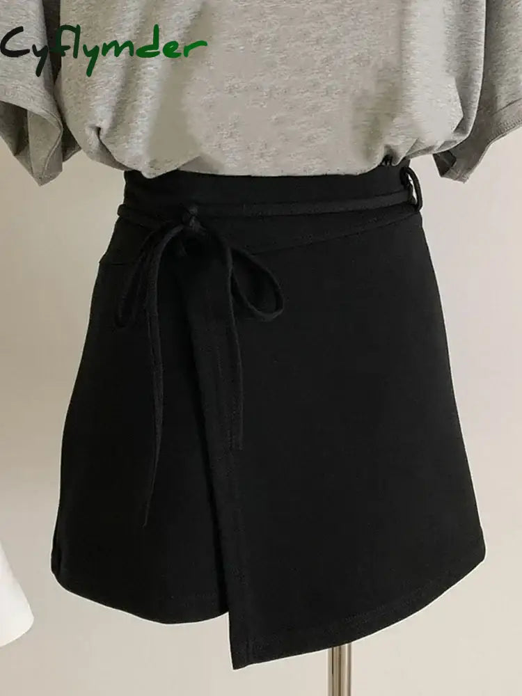 Cyflymder Fashion Asymmetrical Lace Up Solid Skirt Women Clothing Simple Sexy High Waist A-Line