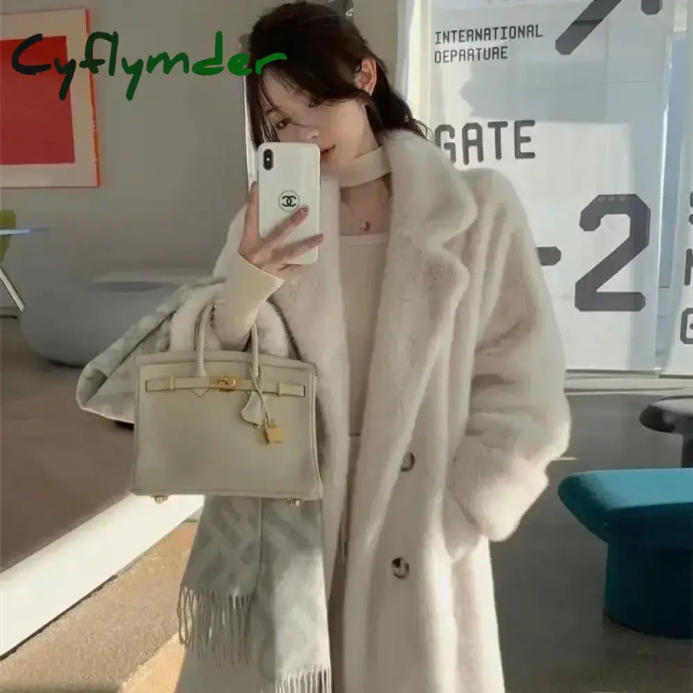 Cyflymder Fashion Autumn/Winter Thick Suit Collar Imitation Mink Fur One Piece Fur Eco Friendly Furs Long Coat Women