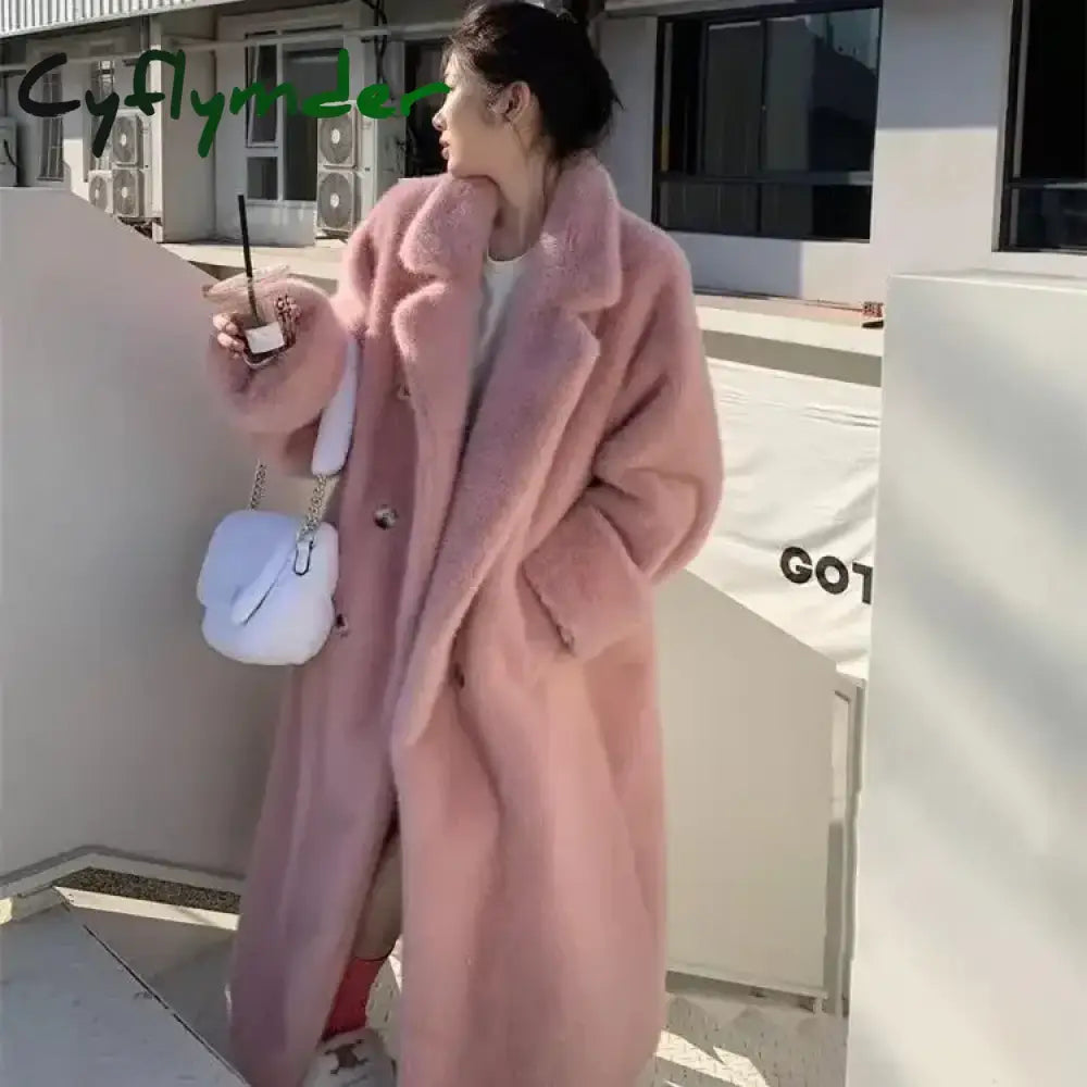 Cyflymder Fashion Autumn/Winter Thick Suit Collar Imitation Mink Fur One Piece Fur Eco Friendly Furs Long Coat Women