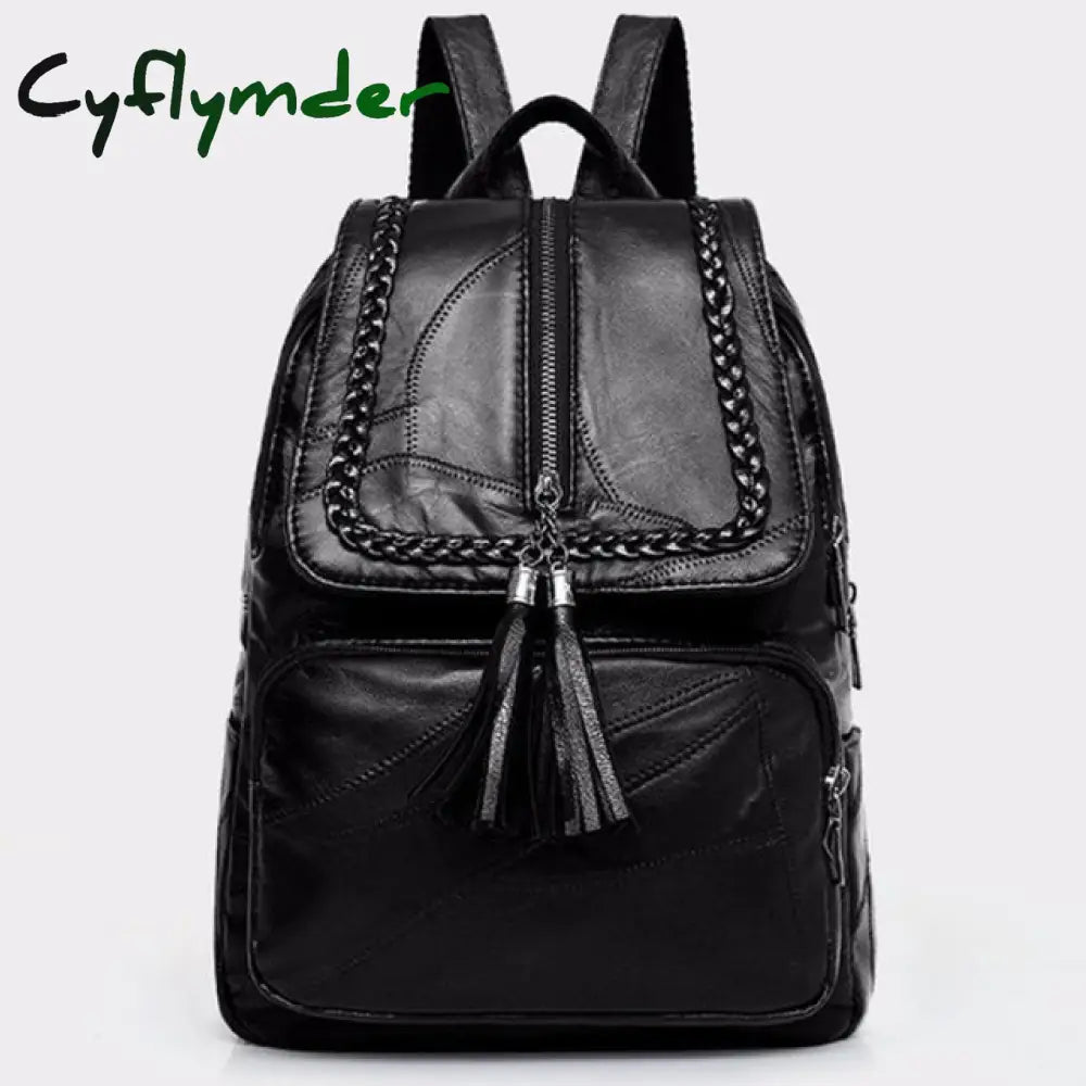 Cyflymder Fashion Black Woman Backpack High Quality Youth Pu Leather Backpacks For Teenage Girls