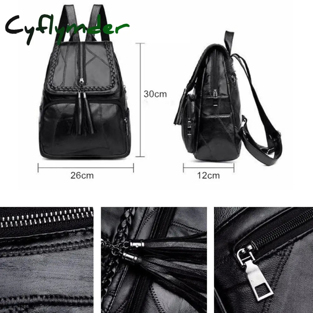 Cyflymder Fashion Black Woman Backpack High Quality Youth Pu Leather Backpacks For Teenage Girls