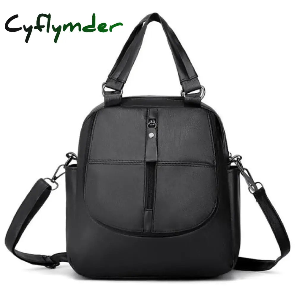 Cyflymder Fashion Black Woman Backpack High Quality Youth Pu Leather Backpacks For Teenage Girls