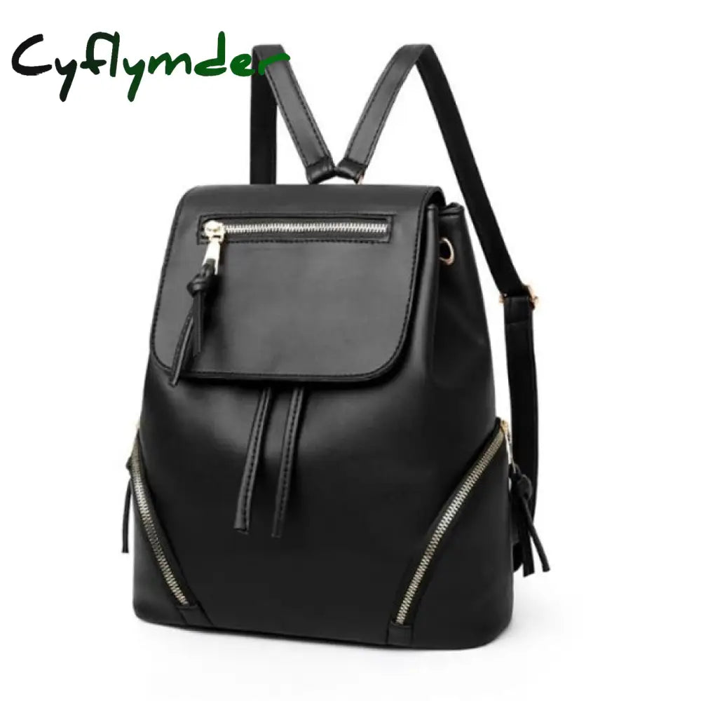 Cyflymder Fashion Black Woman Backpack High Quality Youth Pu Leather Backpacks For Teenage Girls