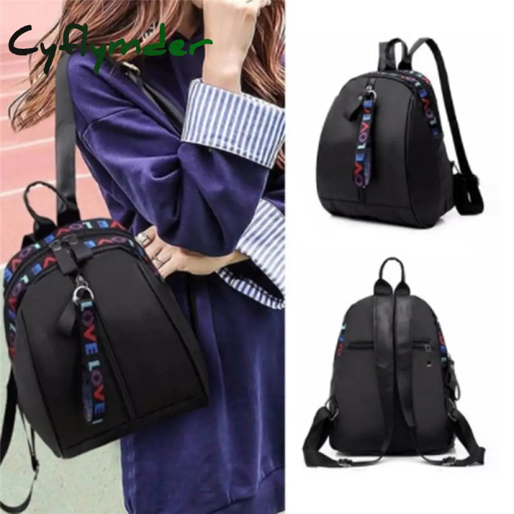 Cyflymder Fashion Black Woman Backpack High Quality Youth Pu Leather Backpacks For Teenage Girls