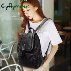 Cyflymder Fashion Black Woman Backpack High Quality Youth Pu Leather Backpacks For Teenage Girls