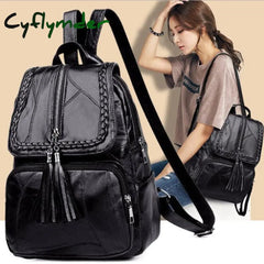 Cyflymder Fashion Black Woman Backpack High Quality Youth Pu Leather Backpacks For Teenage Girls