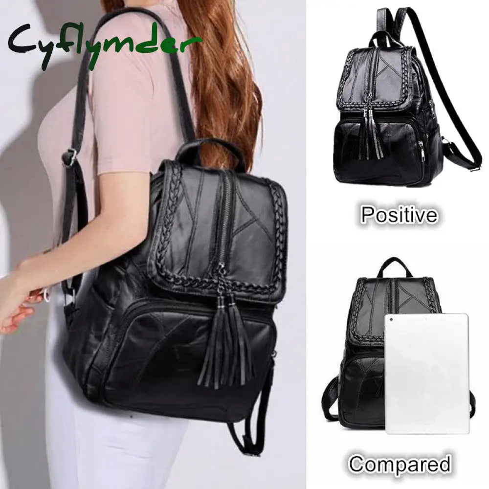 Cyflymder Fashion Black Woman Backpack High Quality Youth Pu Leather Backpacks For Teenage Girls