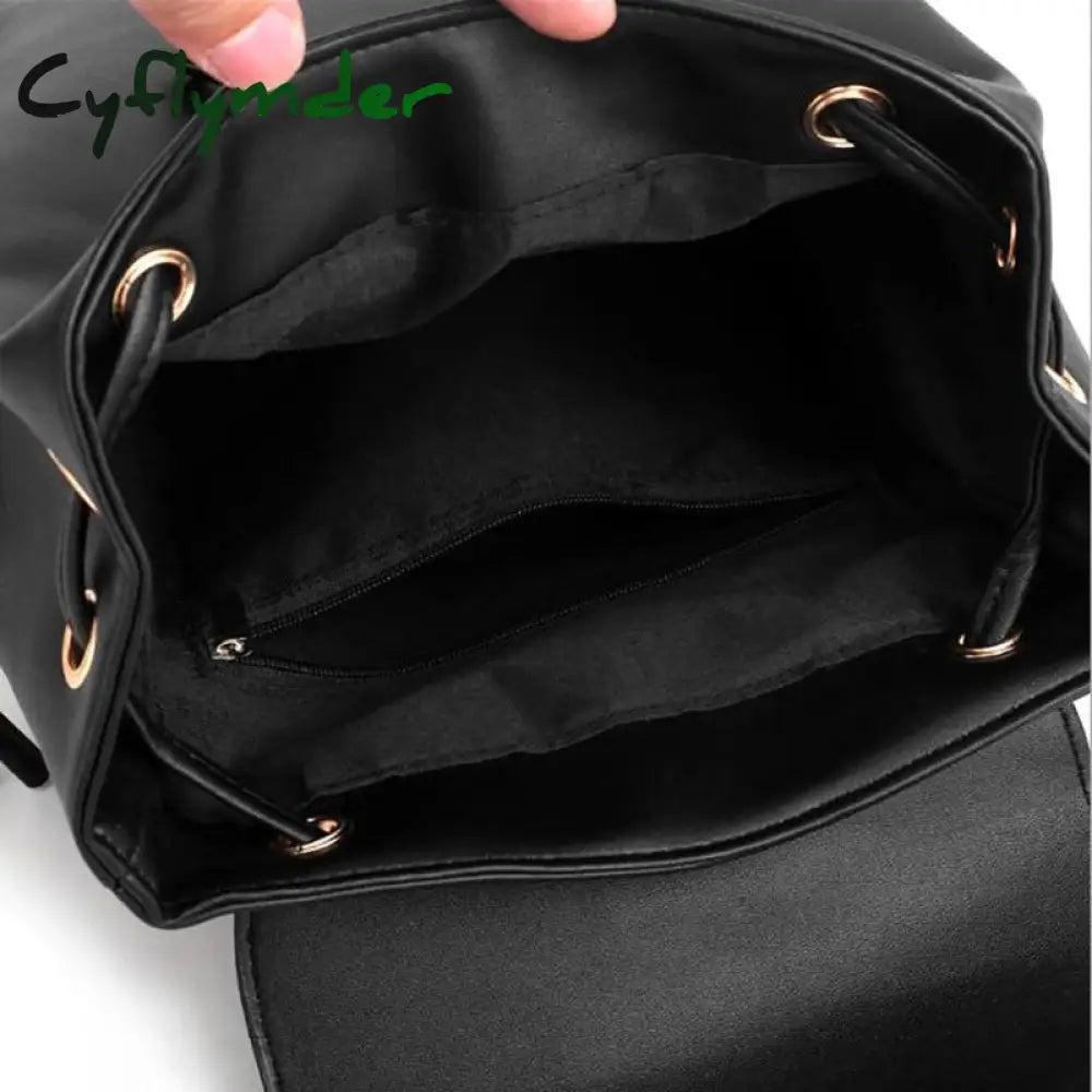 Cyflymder Fashion Black Woman Backpack High Quality Youth Pu Leather Backpacks For Teenage Girls