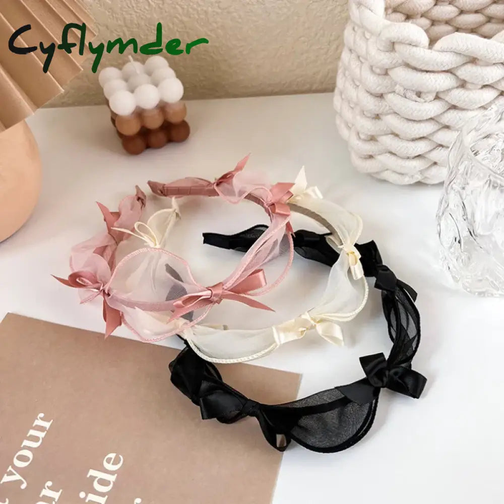 Cyflymder Fashion Bow Knot Headband Princess Temperament Simple Headdress Lace Mesh Hairband For