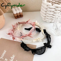 Cyflymder Fashion Bow Knot Headband Princess Temperament Simple Headdress Lace Mesh Hairband For