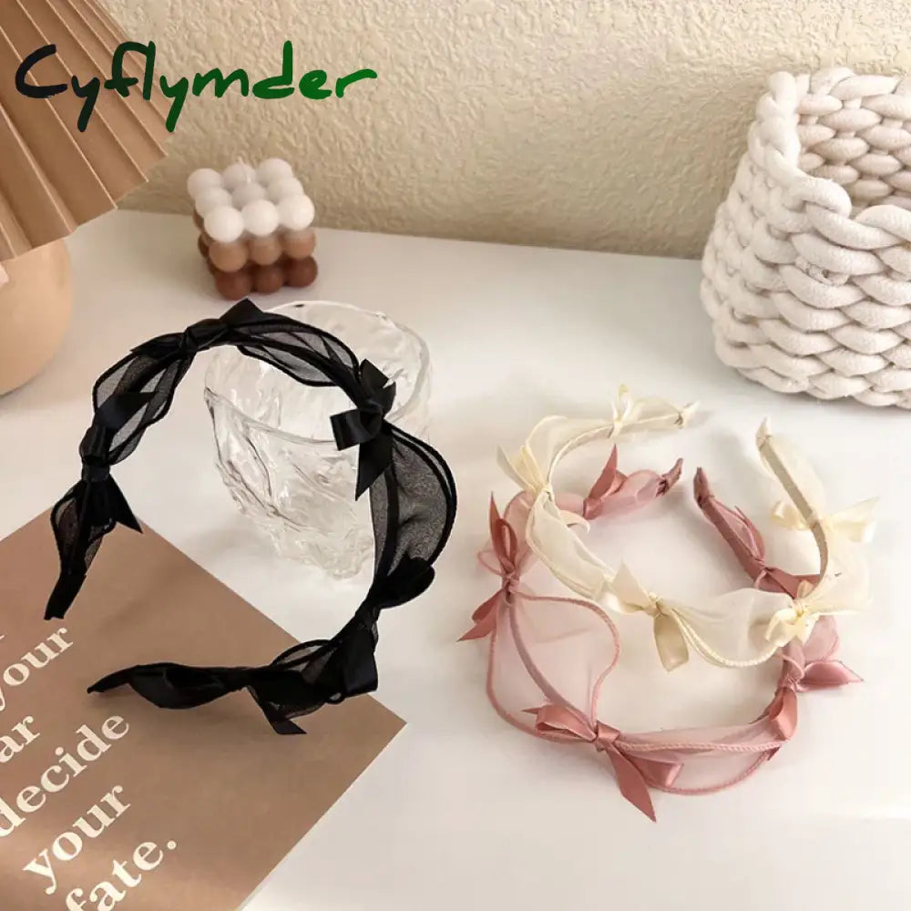 Cyflymder Fashion Bow Knot Headband Princess Temperament Simple Headdress Lace Mesh Hairband For