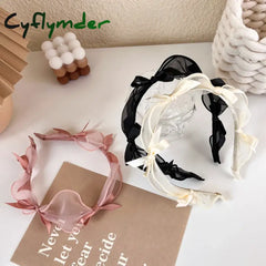 Cyflymder Fashion Bow Knot Headband Princess Temperament Simple Headdress Lace Mesh Hairband For