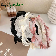 Cyflymder Fashion Bow Knot Headband Princess Temperament Simple Headdress Lace Mesh Hairband For