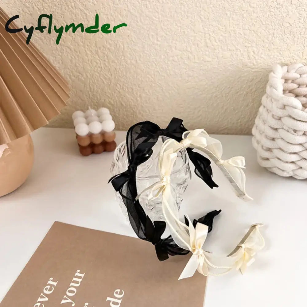 Cyflymder Fashion Bow Knot Headband Princess Temperament Simple Headdress Lace Mesh Hairband For