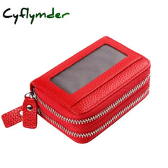 Cyflymder Fashion Brand Genuine Leather Women Card Holder Double Zipper Large Capacity Female Id