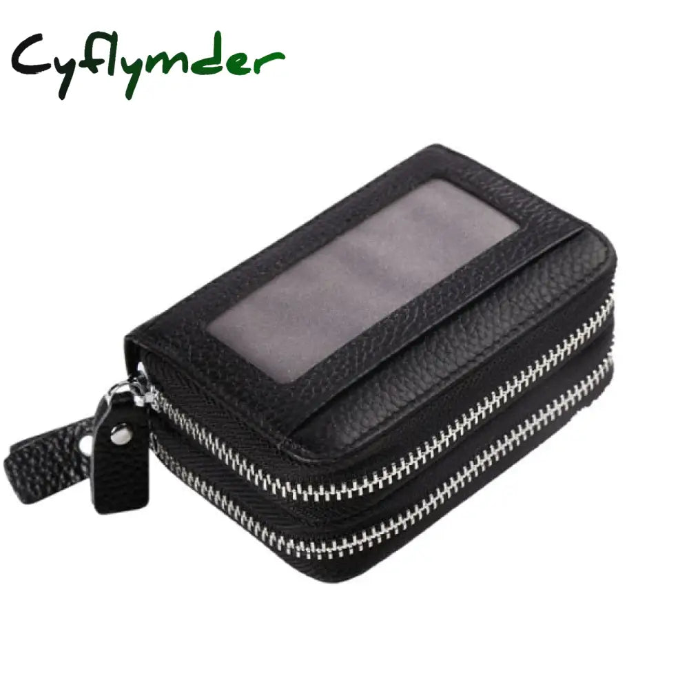 Cyflymder Fashion Brand Genuine Leather Women Card Holder Double Zipper Large Capacity Female Id