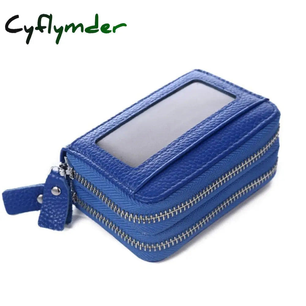 Cyflymder Fashion Brand Genuine Leather Women Card Holder Double Zipper Large Capacity Female Id