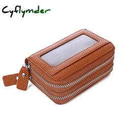 Cyflymder Fashion Brand Genuine Leather Women Card Holder Double Zipper Large Capacity Female Id