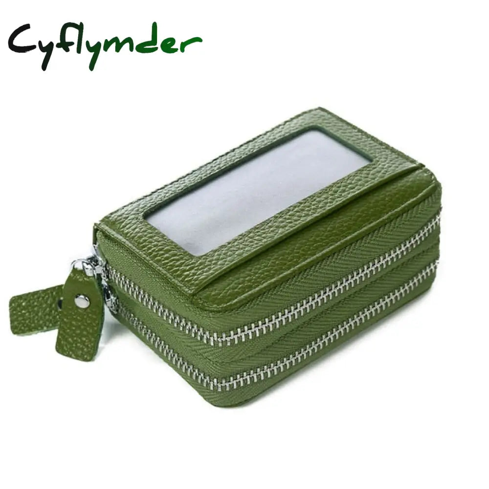 Cyflymder Fashion Brand Genuine Leather Women Card Holder Double Zipper Large Capacity Female Id