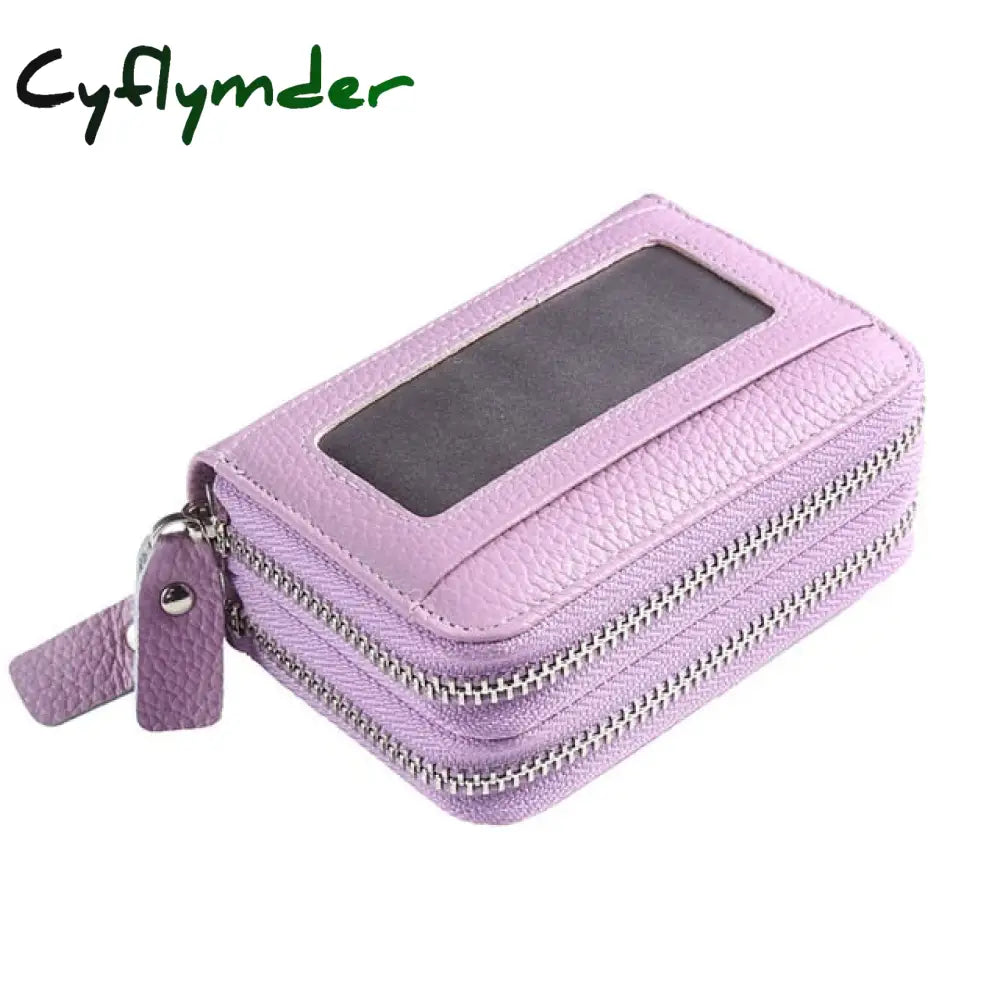 Cyflymder Fashion Brand Genuine Leather Women Card Holder Double Zipper Large Capacity Female Id