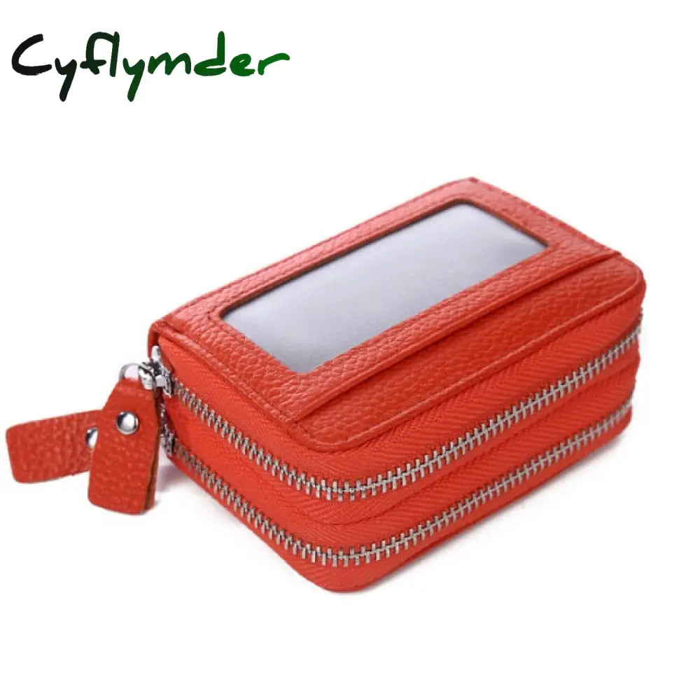 Cyflymder Fashion Brand Genuine Leather Women Card Holder Double Zipper Large Capacity Female Id