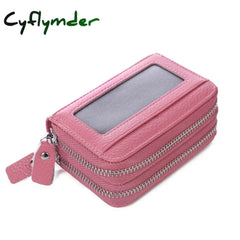 Cyflymder Fashion Brand Genuine Leather Women Card Holder Double Zipper Large Capacity Female Id