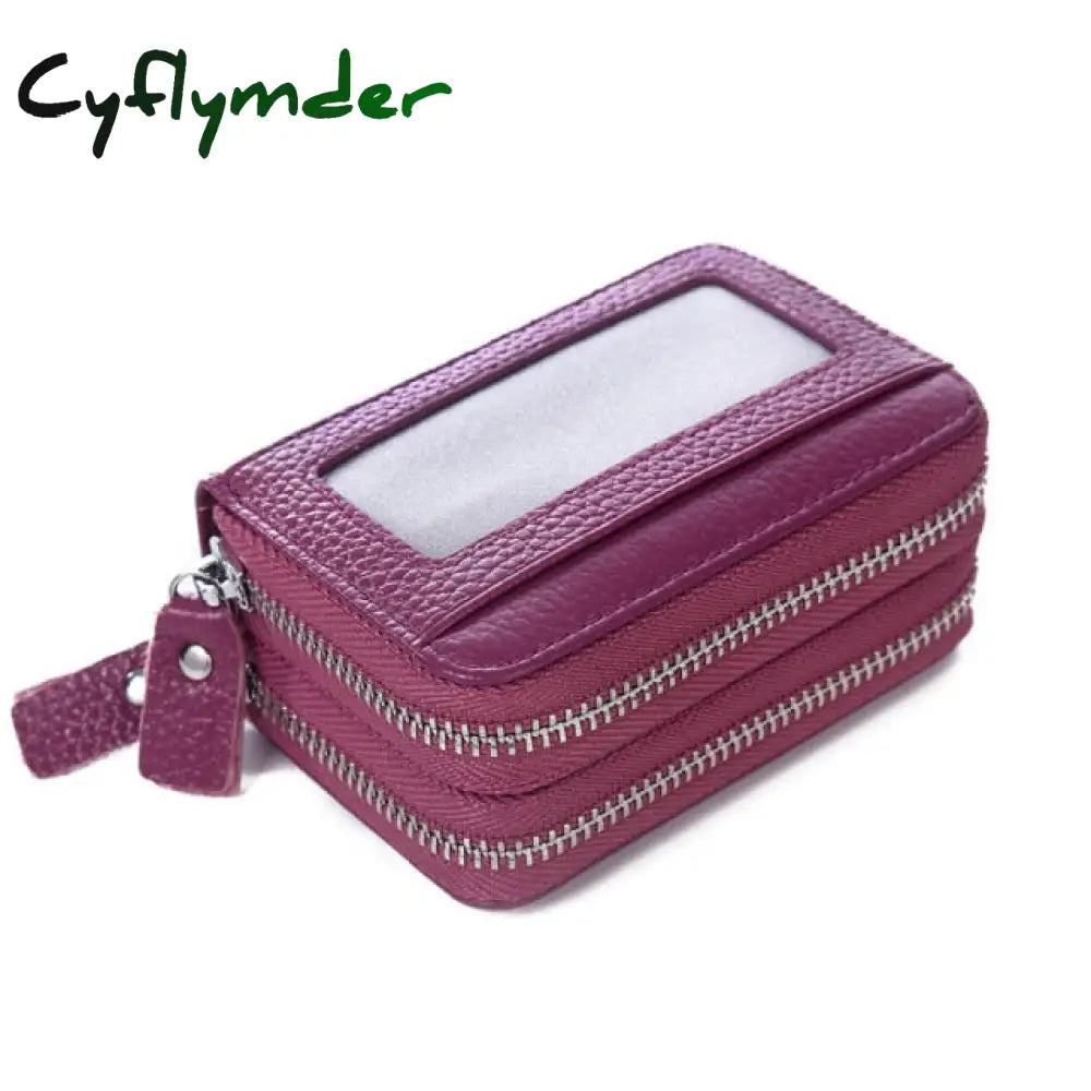 Cyflymder Fashion Brand Genuine Leather Women Card Holder Double Zipper Large Capacity Female Id