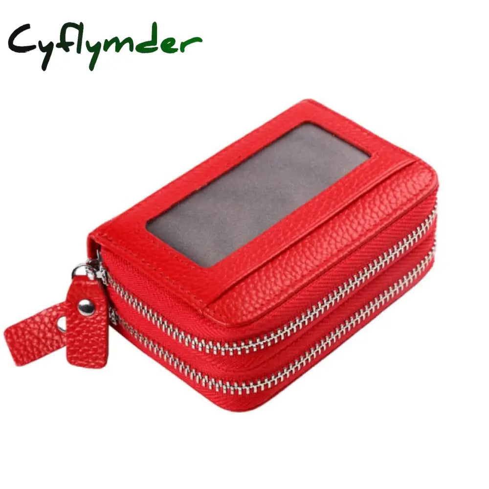 Cyflymder Fashion Brand Genuine Leather Women Card Holder Double Zipper Large Capacity Female Id