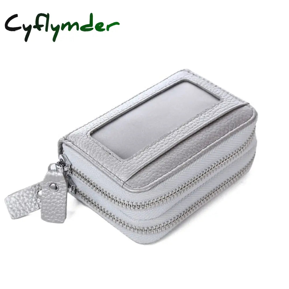 Cyflymder Fashion Brand Genuine Leather Women Card Holder Double Zipper Large Capacity Female Id