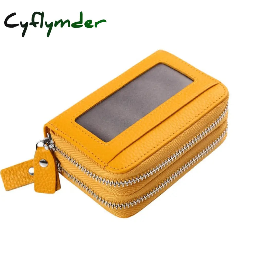 Cyflymder Fashion Brand Genuine Leather Women Card Holder Double Zipper Large Capacity Female Id