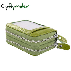 Cyflymder Fashion Brand Women Id Card Holder Genuine Leather Double Zipper Ladies Credit Case