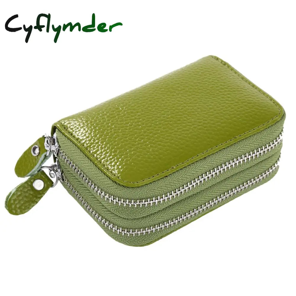 Cyflymder Fashion Brand Women Id Card Holder Genuine Leather Double Zipper Ladies Credit Case