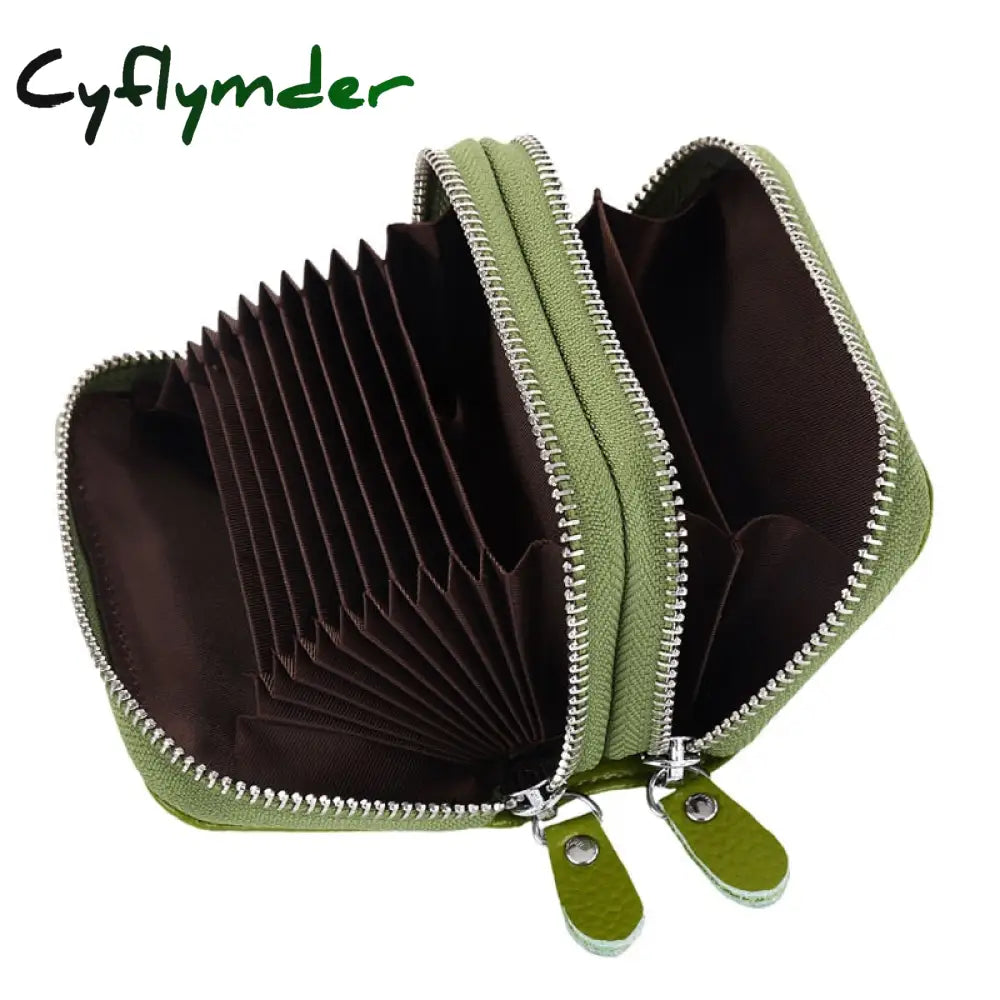 Cyflymder Fashion Brand Women Id Card Holder Genuine Leather Double Zipper Ladies Credit Case