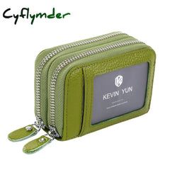 Cyflymder Fashion Brand Women Id Card Holder Genuine Leather Double Zipper Ladies Credit Case