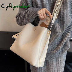 Cyflymder Fashion Bucket Bag For Women Handbag Pu Leather Shoulder Bag Luxury Designer Wide Strap